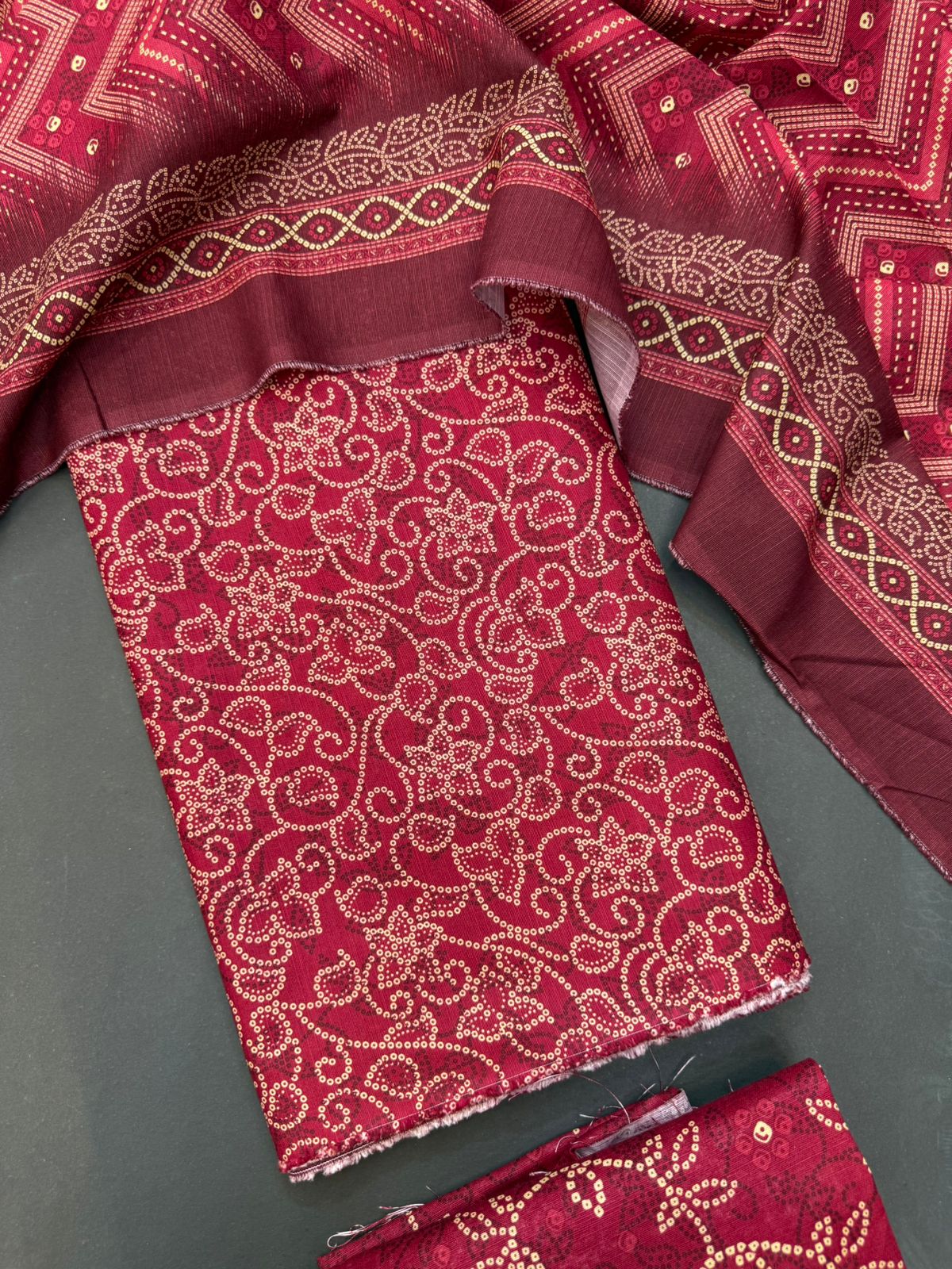 Bin Saeed Printed Khaddar Unstitched 3 Piece Suit - BS26KHD -RED- Winter Collection