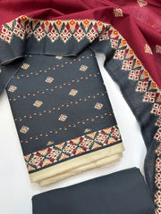 Bin Saeed Printed Khaddar Unstitched 3 Piece Suit - BS26KHD -BLACK- Winter Collection