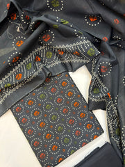Bin Saeed Printed Khaddar Unstitched 3 Piece Suit - BS26KHD -CHARCOAL GREY- Winter Collection