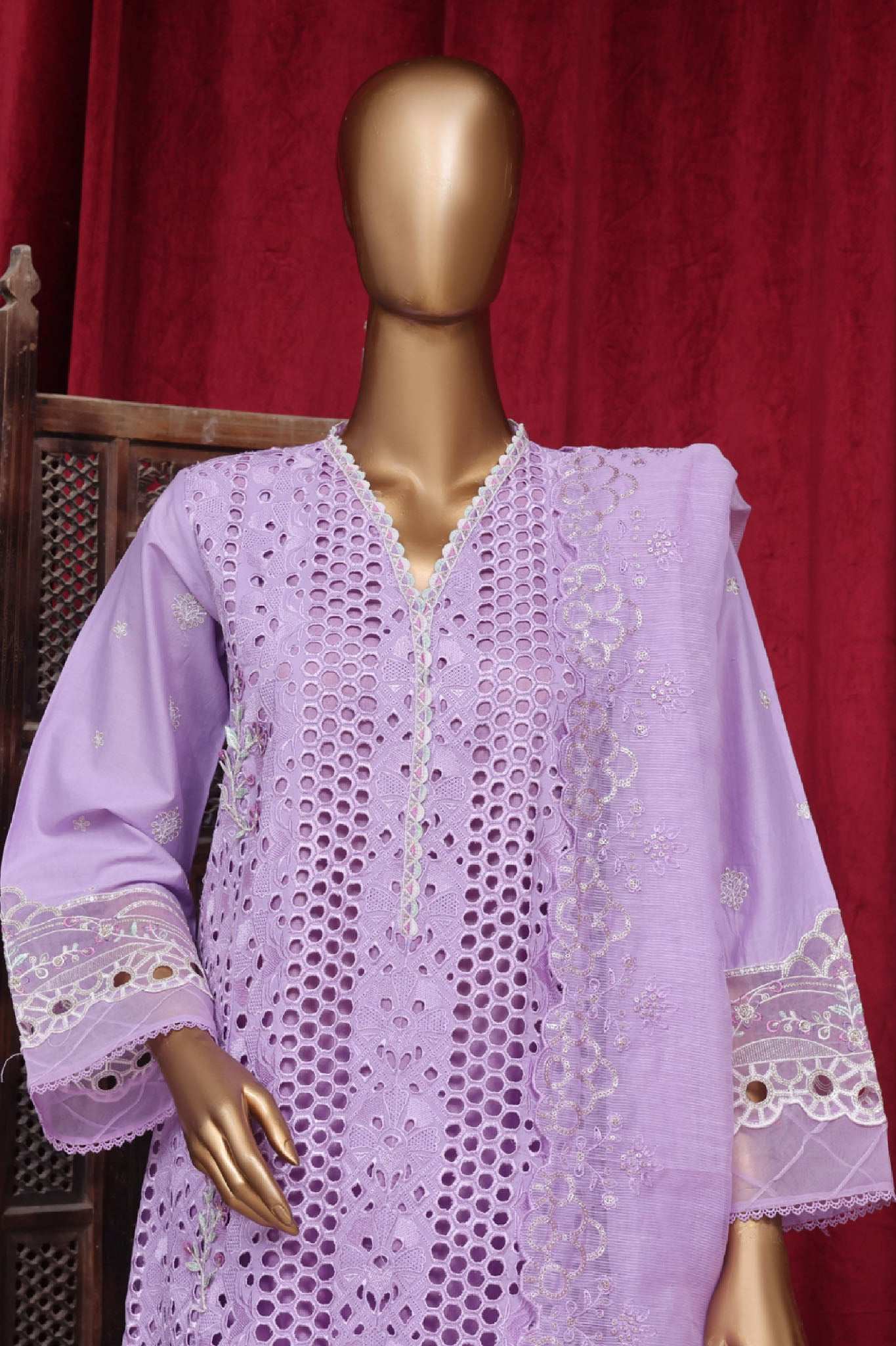 Bin Saeed Stitched 3 Piece Luxury Plain Cotton Vol-01 Collection-AS-1522-Lilac