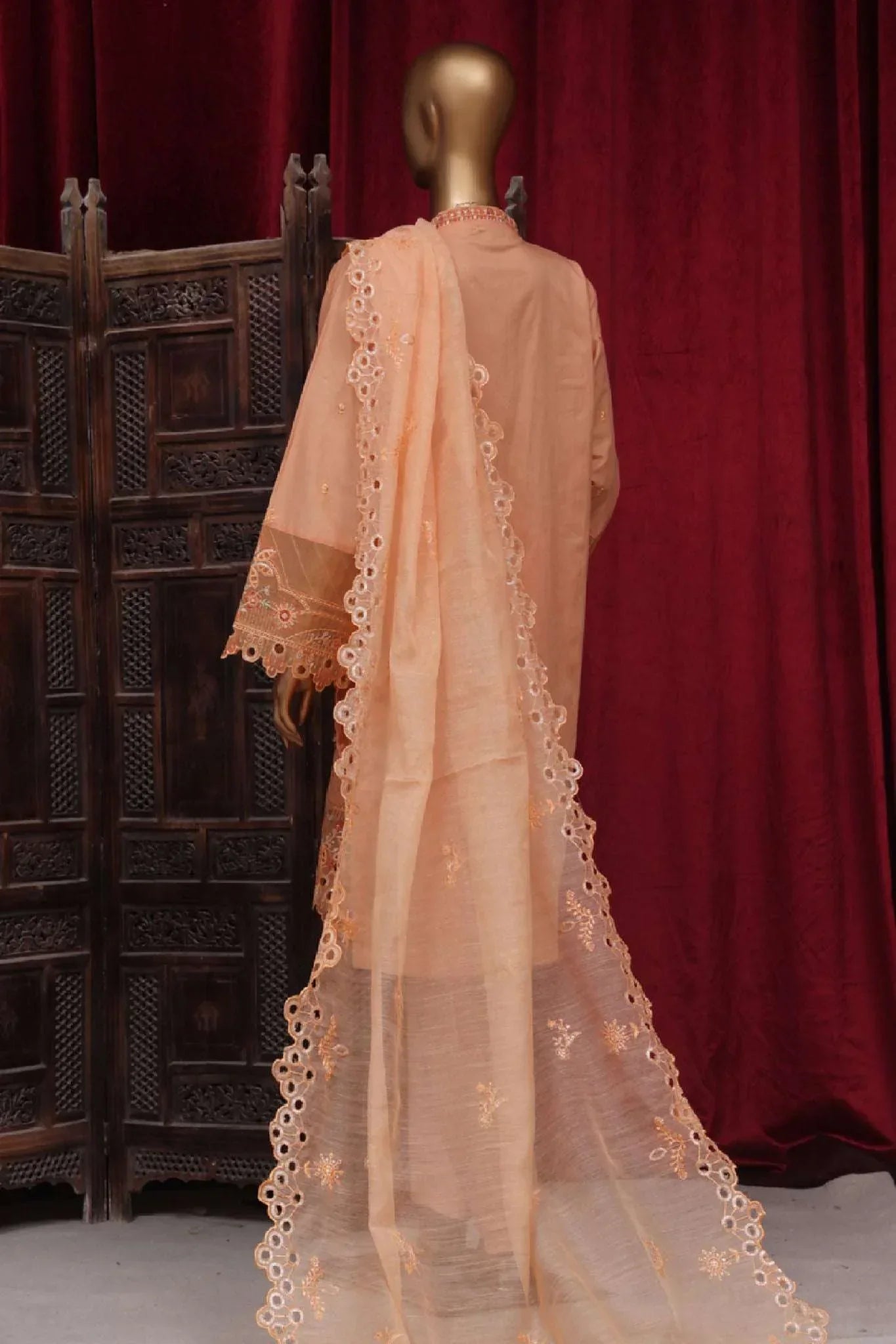 Bin Saeed Stitched 3 Piece Luxury Plain Cotton Vol-01 Collection-AS-1523-Peach