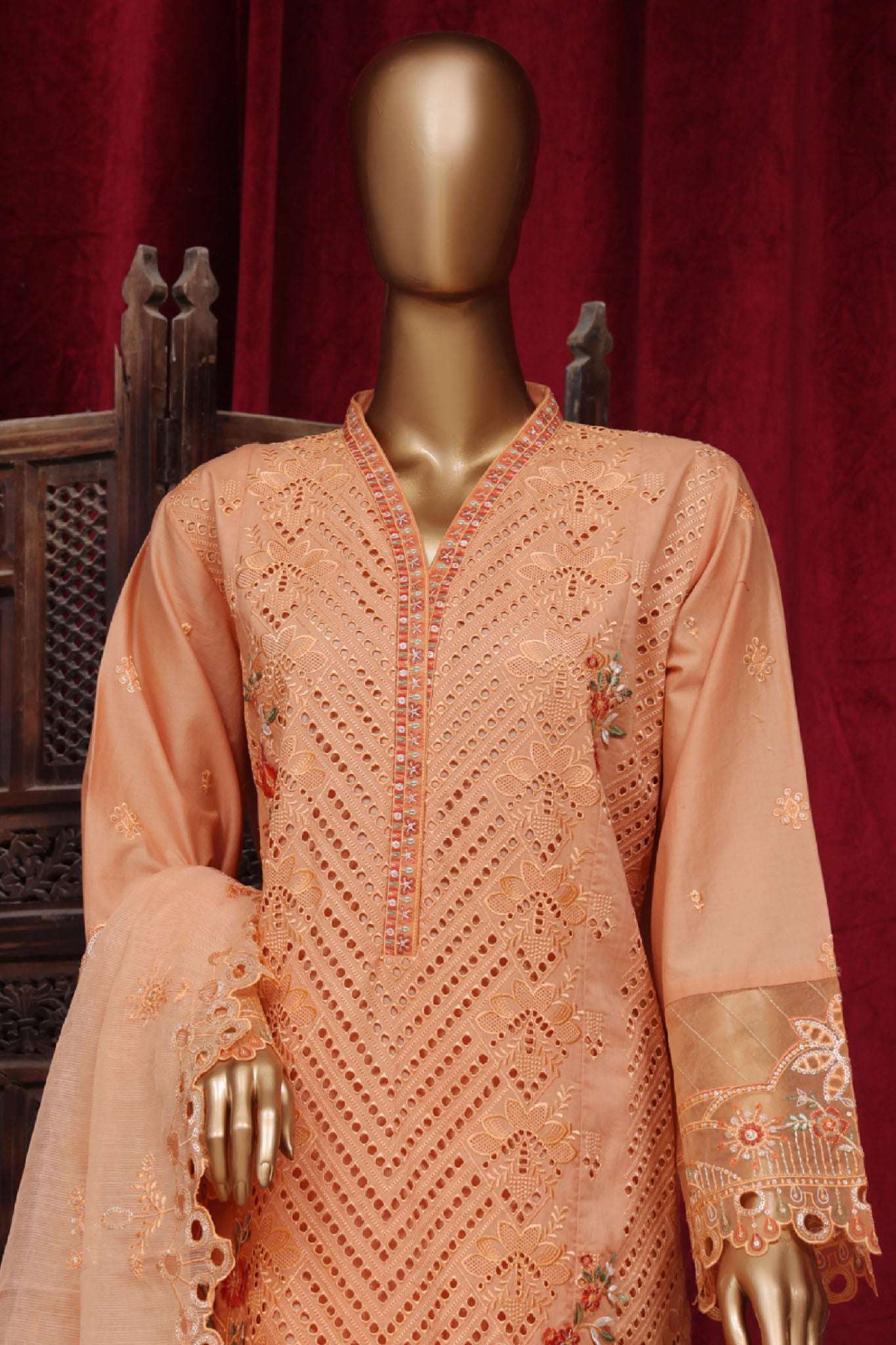 Bin Saeed Stitched 3 Piece Luxury Plain Cotton Vol-01 Collection-AS-1523-Peach