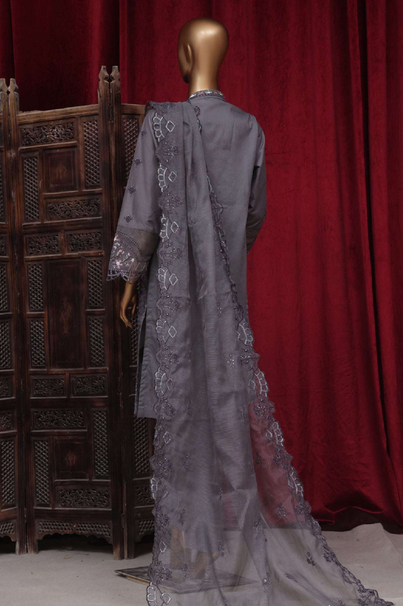 Bin Saeed Stitched 3 Piece Luxury Plain Cotton Vol-01 Collection-AS-1521-Grey