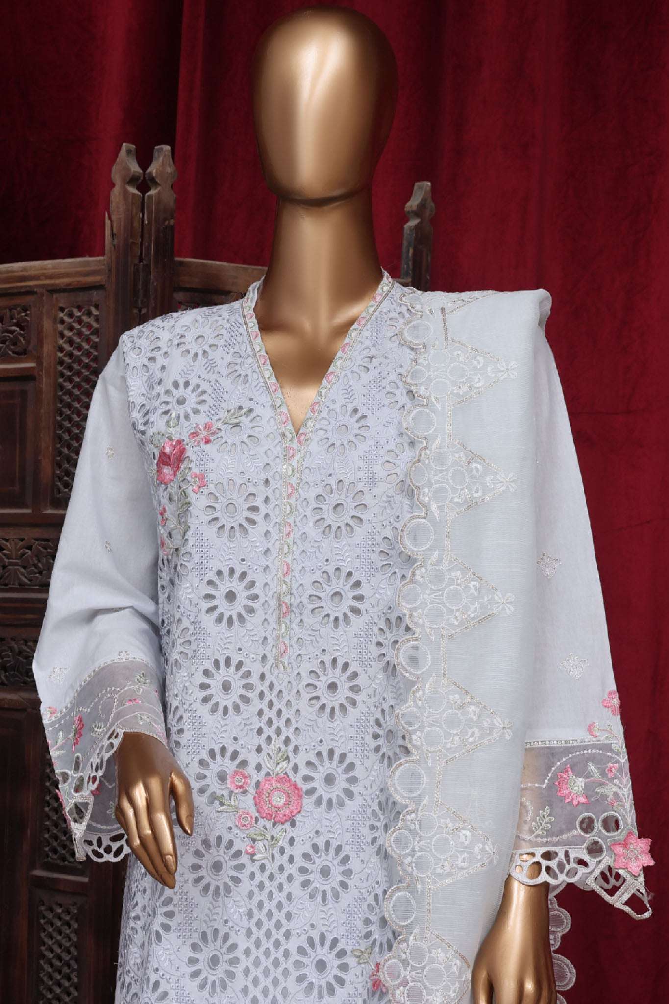 Bin Saeed Stitched 3 Piece Luxury Plain Cotton Vol-01 Collection-AS-1525-White