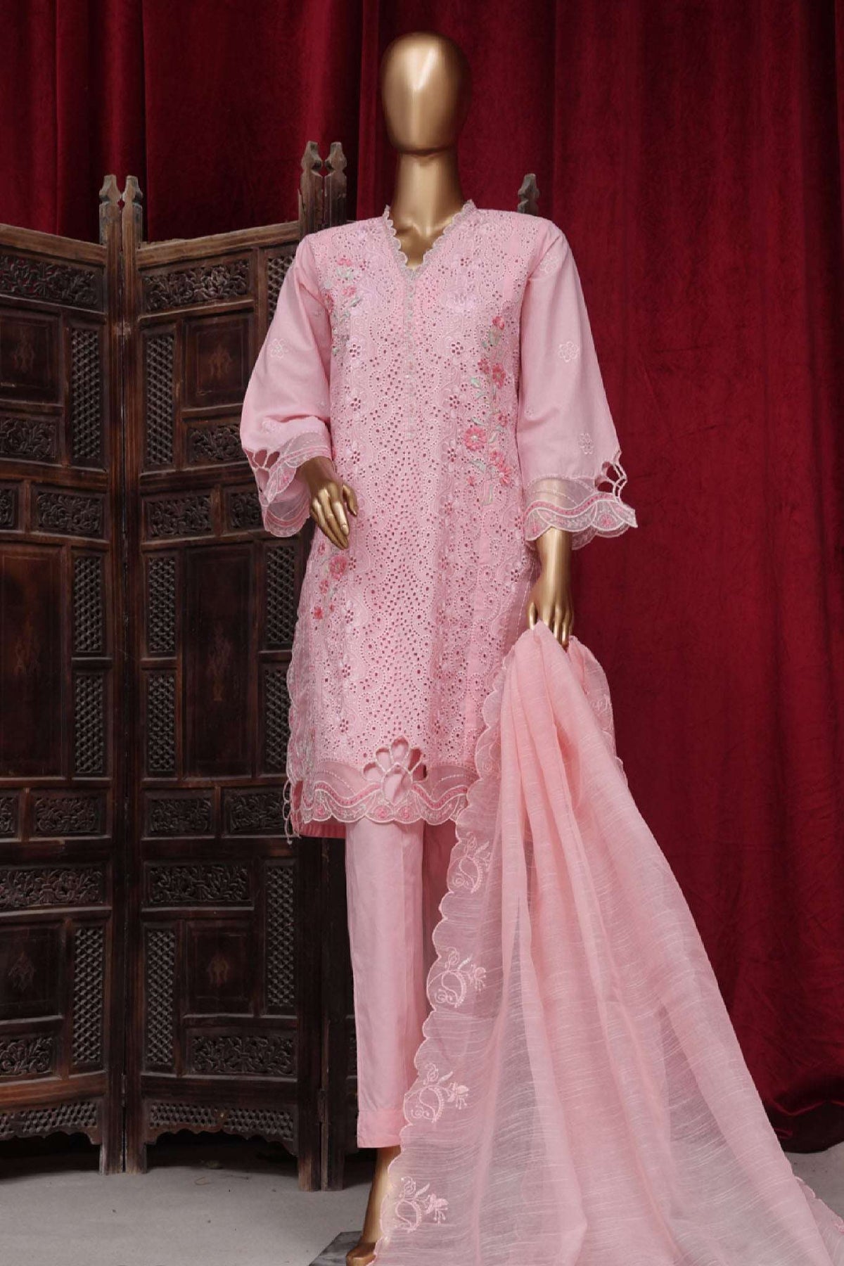 Bin Saeed Stitched 3 Piece Luxury Plain Cotton Vol-01 Collection-AS-1502-Pink