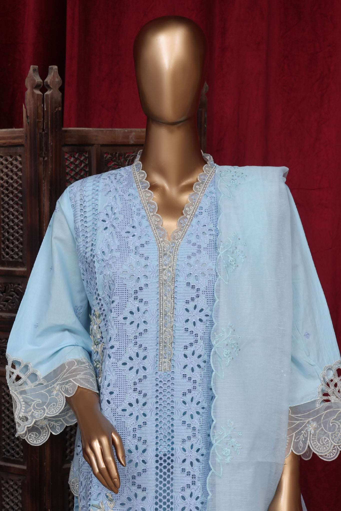 Bin Saeed Stitched 3 Piece Luxury Plain Cotton Vol-01 Collection-AS-1501-A-Sky