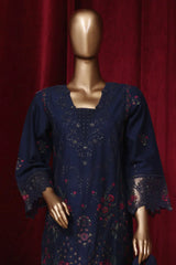 Bin Saeed Stitched 3 Piece Emb Luxury Plain Cotton Vol-02 Collection-LF-1656-Navy Blue