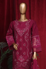 Bin Saeed Stitched 3 Piece Emb Luxury Plain Cotton Vol-02 Collection-LF-1661-Magenta