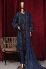 Bin Saeed Stitched 3 Piece Emb Luxury Plain Cotton Vol-02 Collection-LF-1670-Blue
