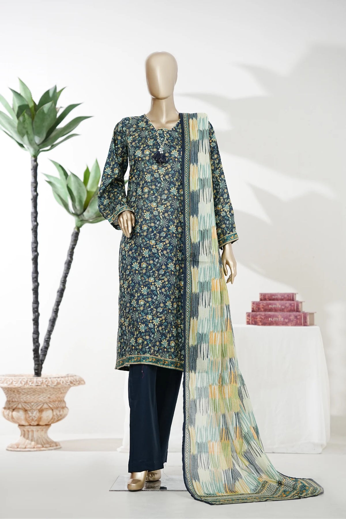 Bin Saeed Stitched 3 Piece Exclusive Printed Lawn Vol-08 Suit-LSM-2875-Blue