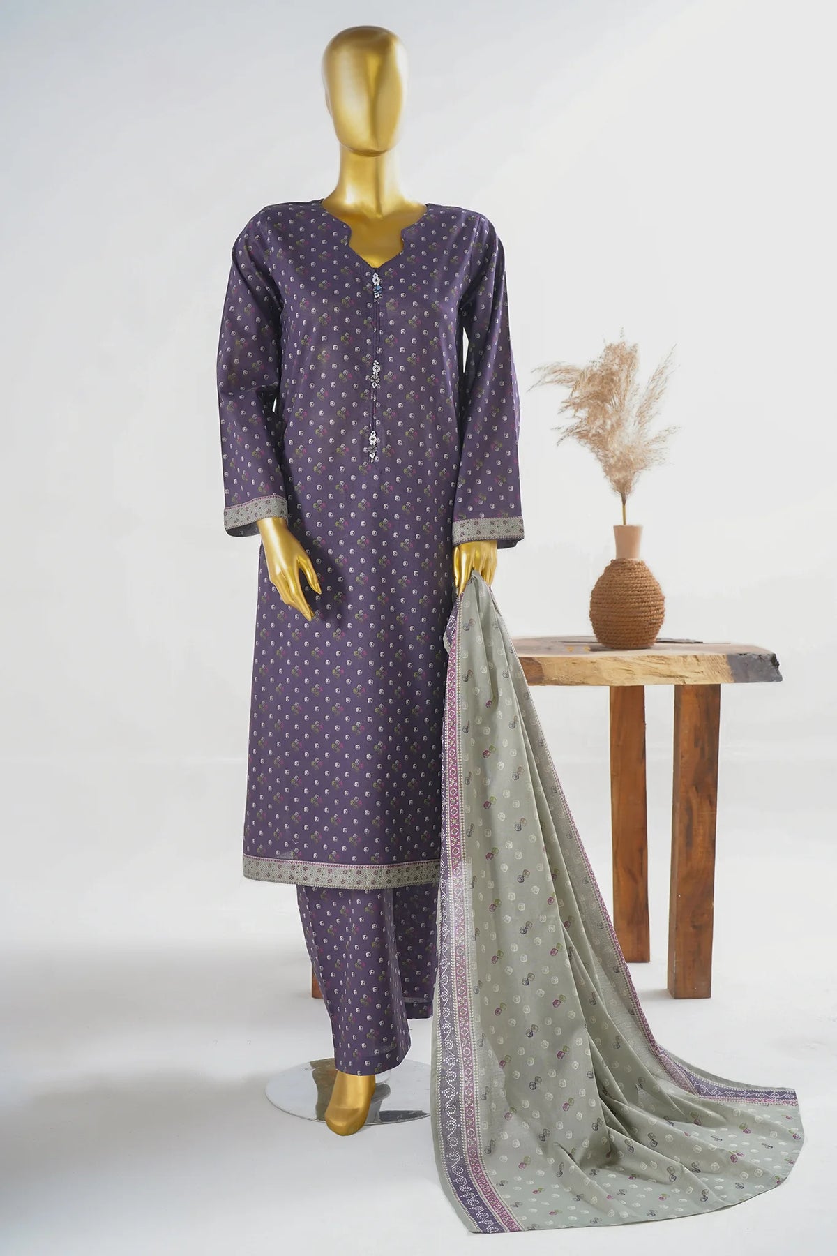 Bin Saeed Stitched 3 Piece Exclusive Printed Lawn Vol-11 Suit-LSM-3136-PRUPLE