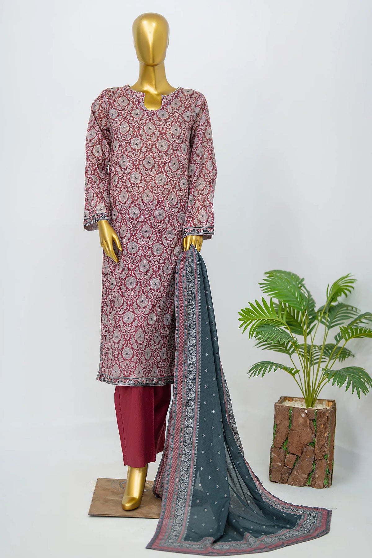 Bin Saeed Stitched 3 Piece Exclusive Printed Lawn Vol-12 Suit-LSM-3162-PINK