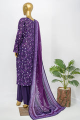 Bin Saeed Stitched 3 Piece Exclusive Printed Lawn Vol-12 Suit-LSM-3164-PURPLE