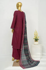 Bin Saeed Stitched 3 Piece Exclusive Printed Lawn Vol-12 Suit-LSM-3172-MEHROON