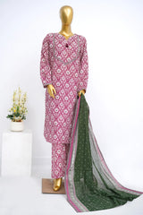 Bin Saeed Stitched 3 Piece Exclusive Printed Lawn Vol-12 Suit-LSM-3176-RED
