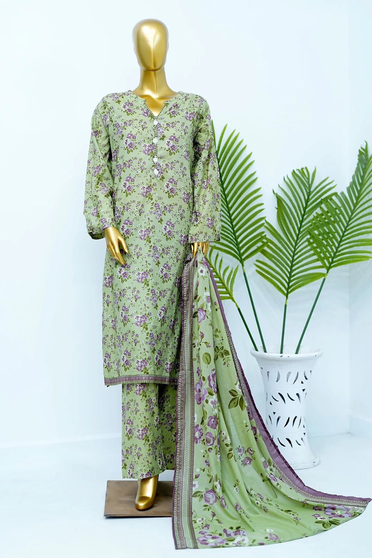 Bin Saeed Stitched 3 Piece Exclusive Printed Lawn Vol-12 Suit-LSM-3194-PISTA