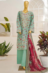 Bin Saeed Stitched 3 Piece Exclusive Emb Lawn With Flapper Suit-LSM-3205-GREEN