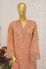 Bin Saeed Stitched 3 Piece Exclusive Emb Lawn With Flapper Suit-LSM-3207-PEACH