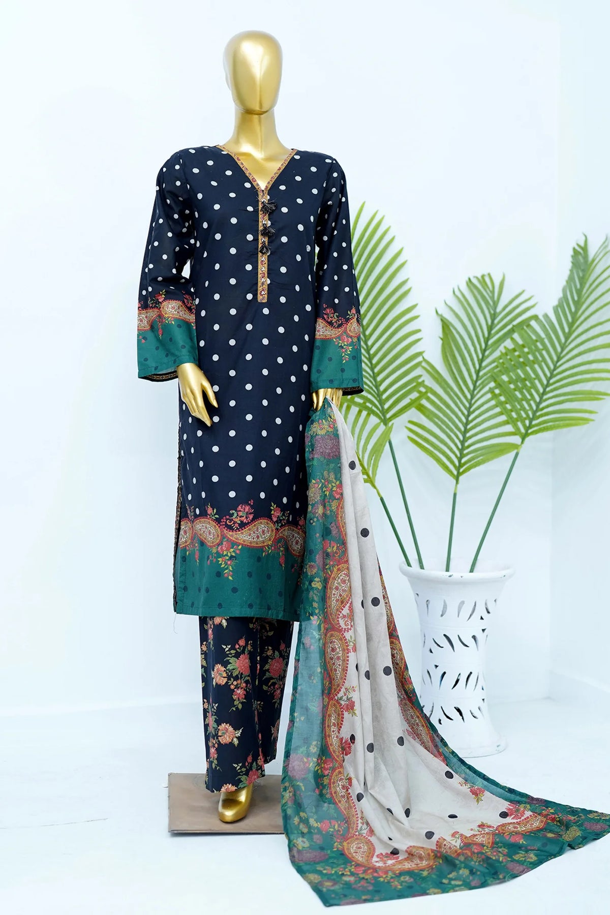 Bin Saeed Stitched 3 Piece Exclusive Printed Lawn Vol-12 Suit-LSM-3210-BLUE