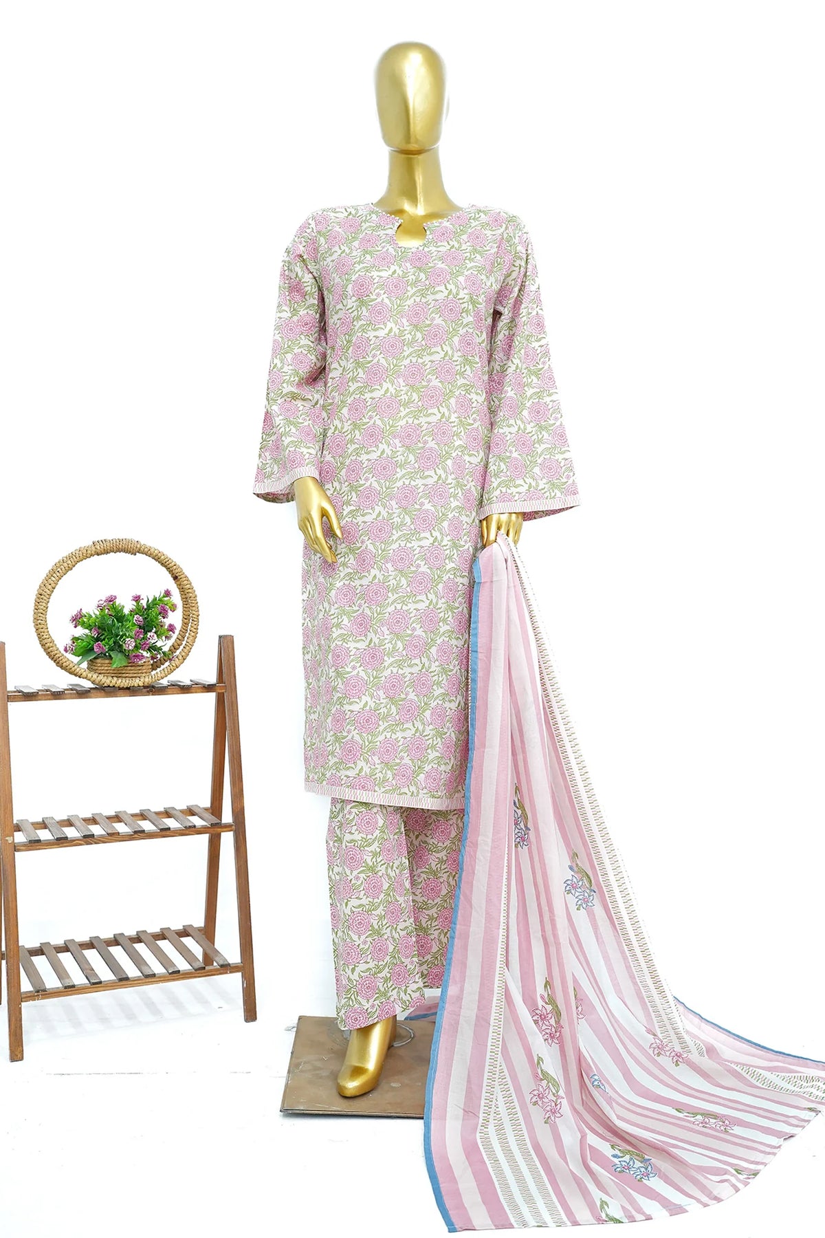 Bin Saeed Stitched 3 Piece Exclusive Printed Lawn Vol-13 Suit-LSM-3221-PINK