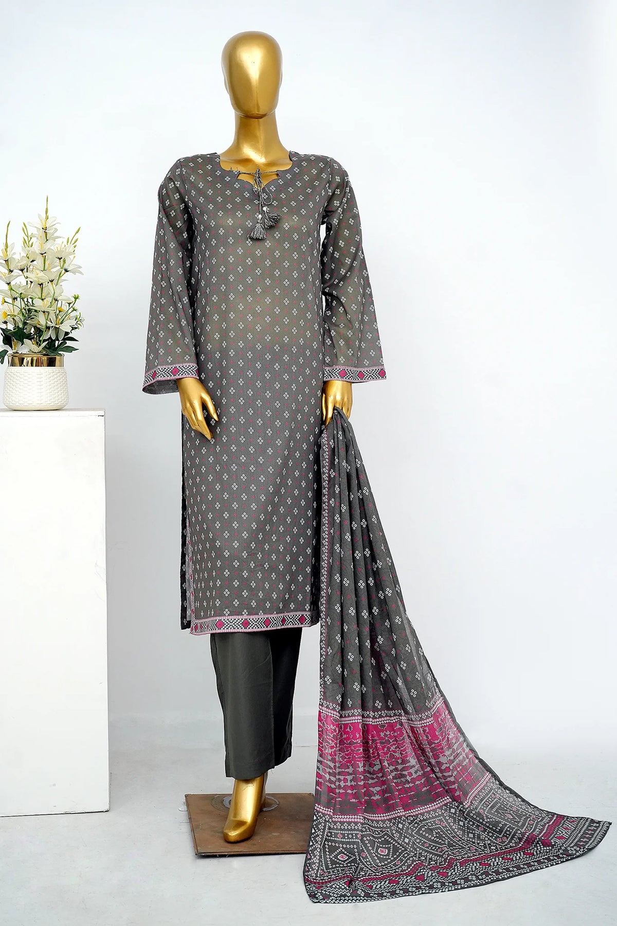 Bin Saeed Stitched 3 Piece Exclusive Printed Lawn Vol-13 Suit-LSM-3250-Mehndi
