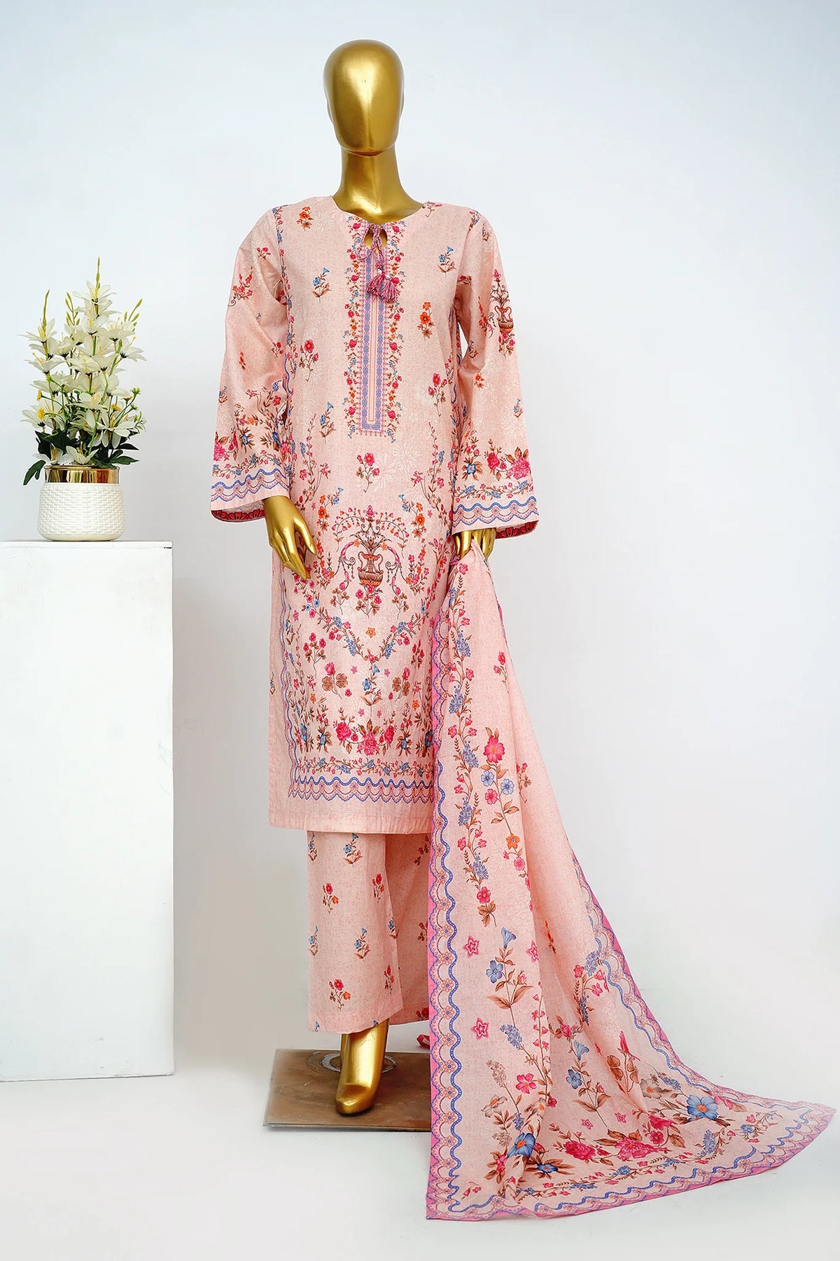 Bin Saeed Stitched 3 Piece Exclusive Printed Lawn Vol-13 Suit-LSM-3251-Pink
