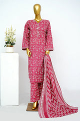 Bin Saeed Stitched 3 Piece Exclusive Printed Lawn Vol-13 Suit-LSM-3259-Shocking Pink
