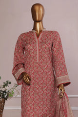 Bin Saeed Stitched 3 Piece Exc Printed Lawn With Farshi Shalwar Collection'2025-NSM-2061-Mauve
