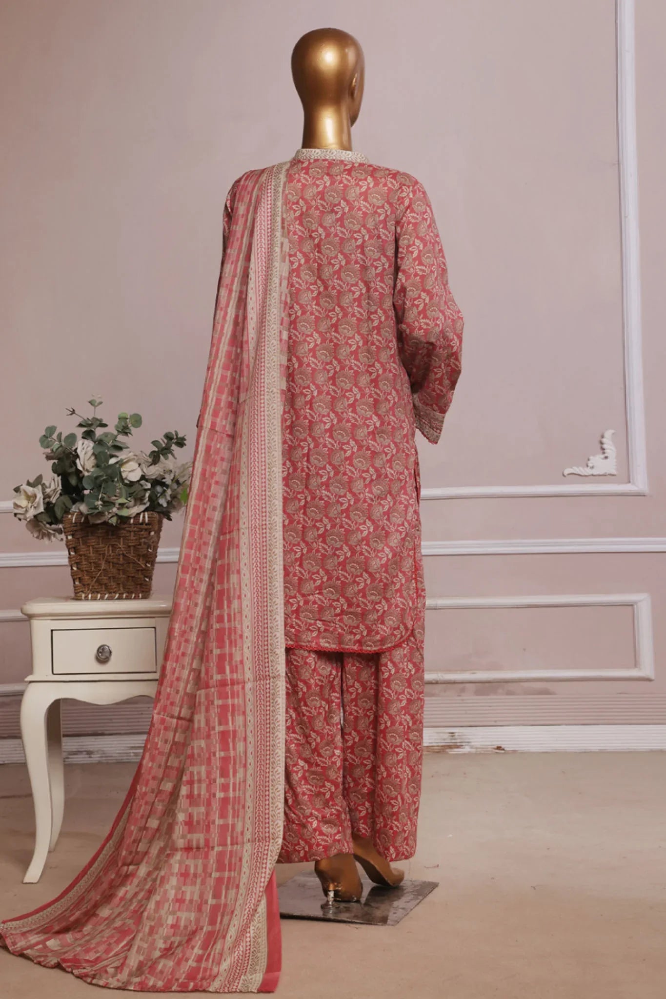Bin Saeed Stitched 3 Piece Exc Printed Lawn With Farshi Shalwar Collection'2025-NSM-2061-Mauve