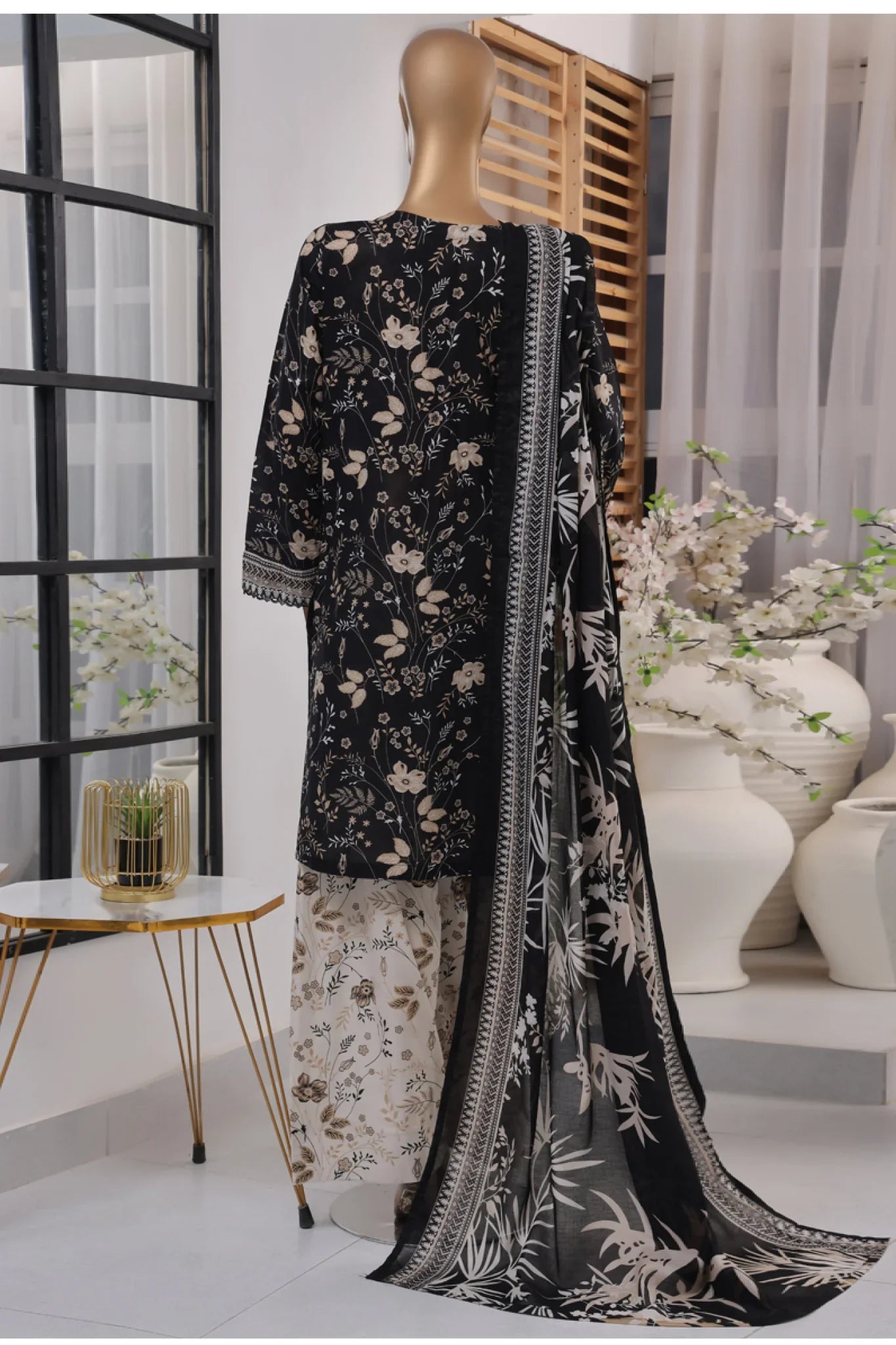 Bin Saeed Stitched 3 Piece Exc Printed Lawn With Farshi Shalwar Vol-02 Collection'2025-NSM-2099-Black