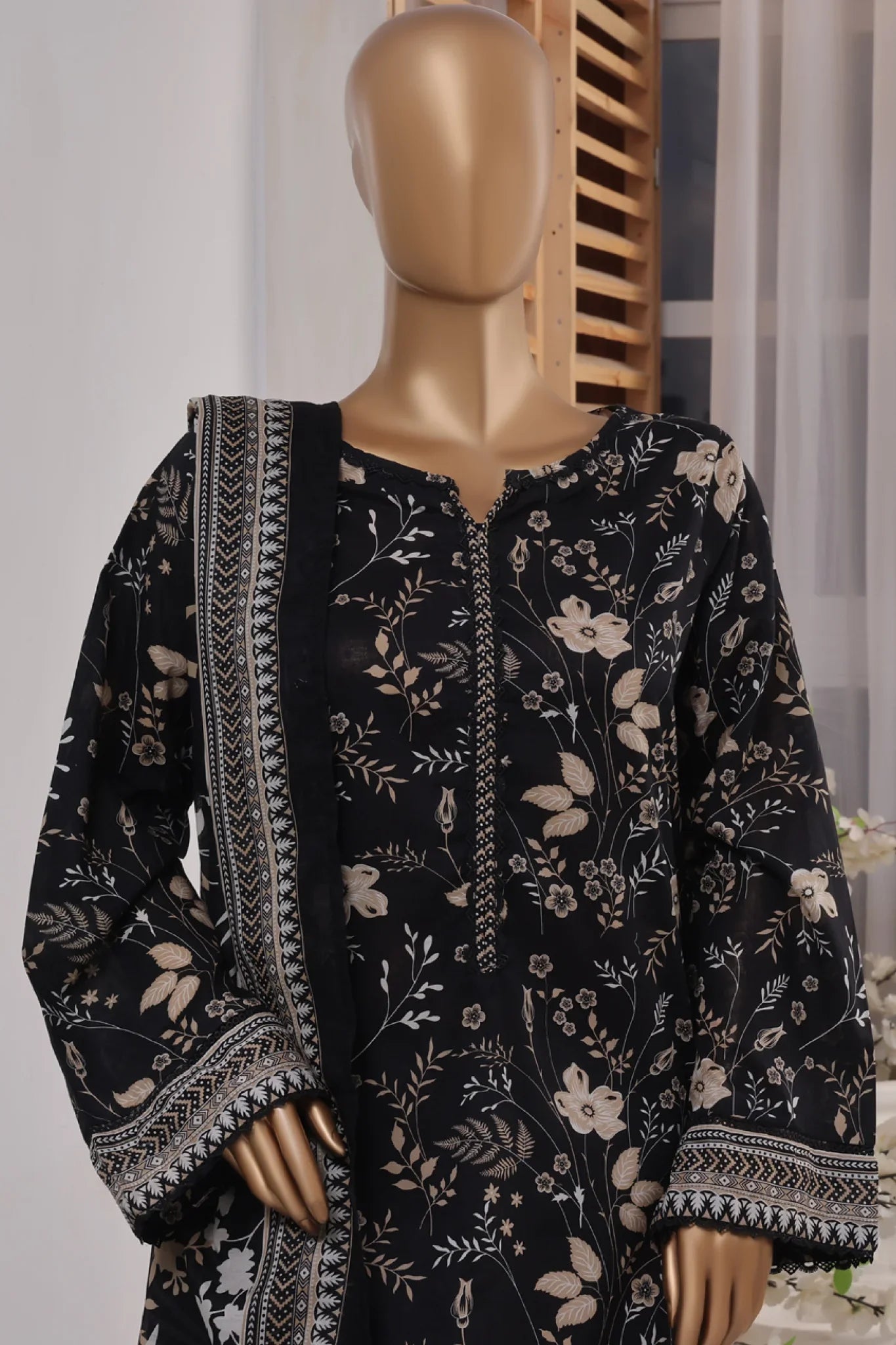 Bin Saeed Stitched 3 Piece Exc Printed Lawn With Farshi Shalwar Vol-02 Collection'2025-NSM-2099-Black