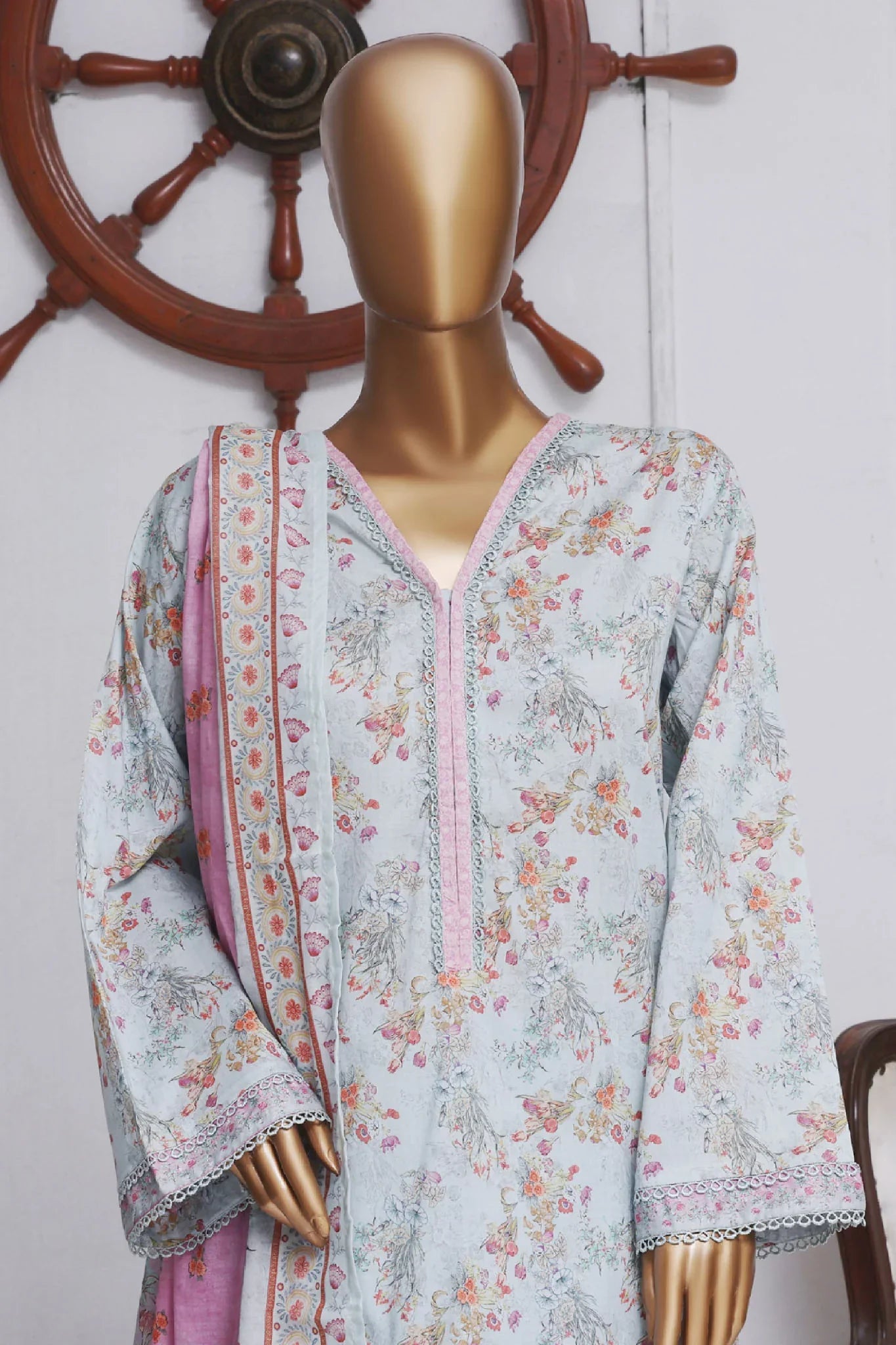 Bin Saeed Exclusive Printed Lawn With Farshi Shalwar Vol-04 Collection'2025-NSM-2120-Ferozi