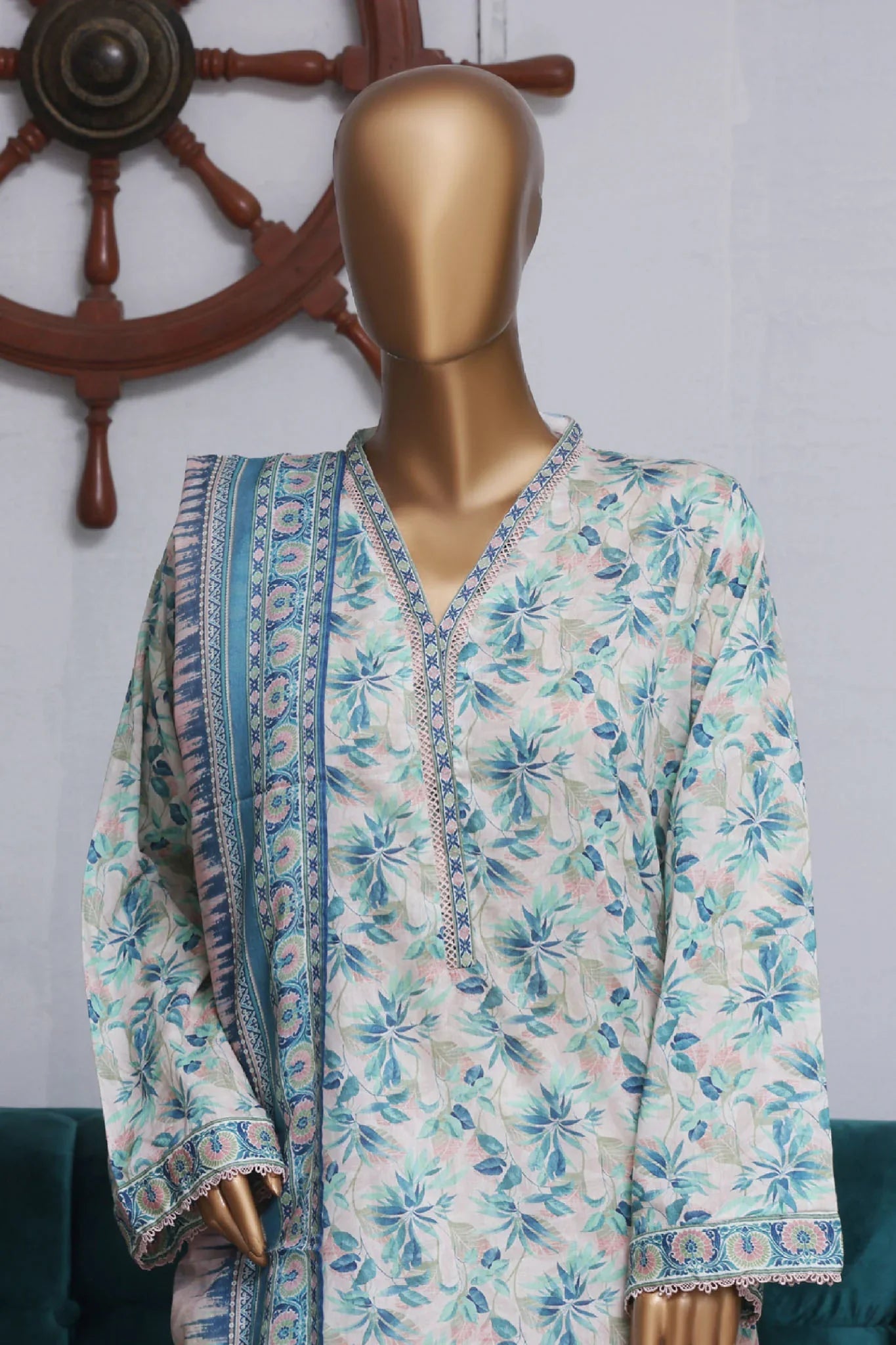 Bin Saeed Exclusive Printed Lawn With Farshi Shalwar Vol-04 Collection'2025-NSM-2127-Ferozi