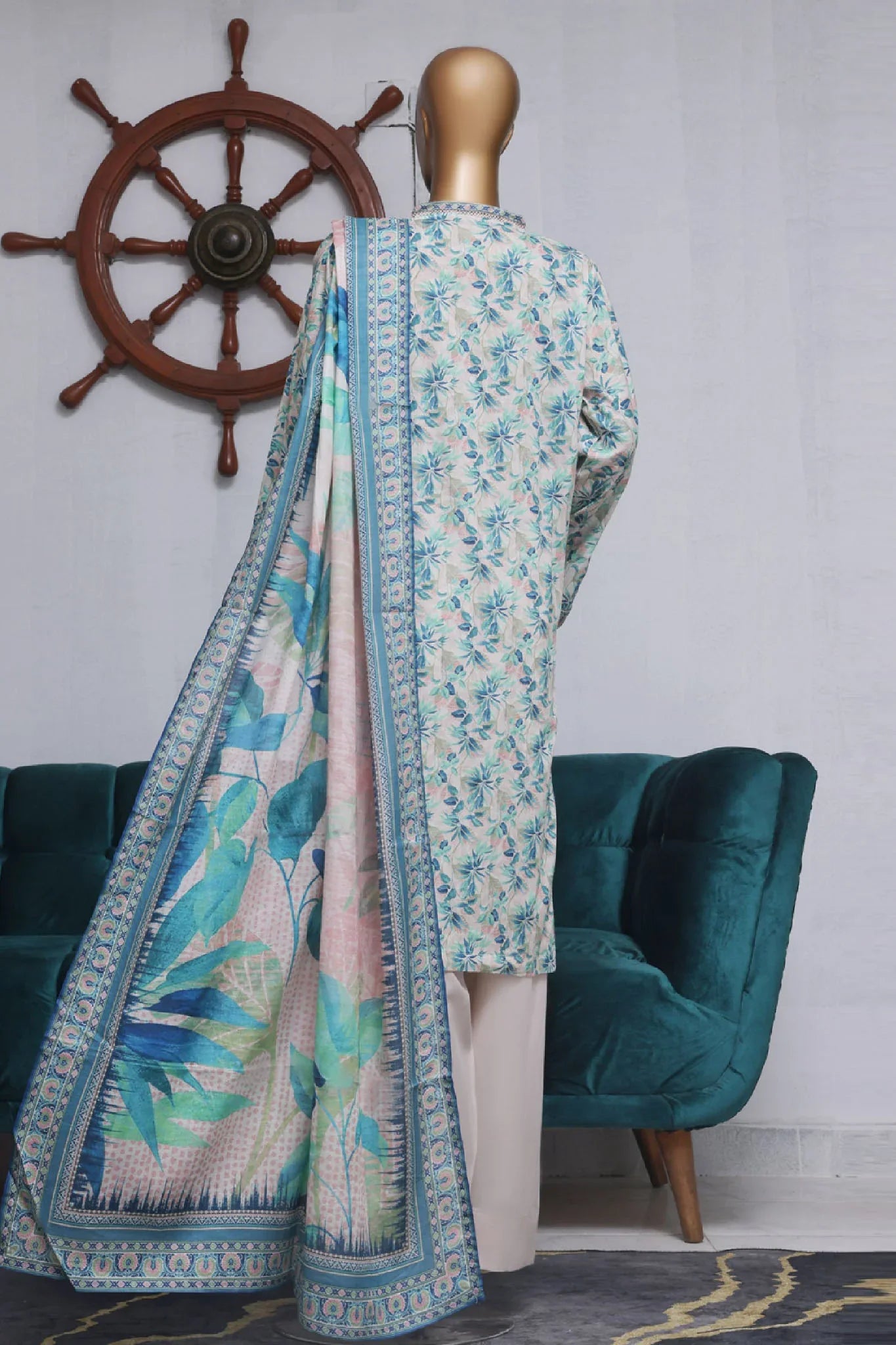 Bin Saeed Exclusive Printed Lawn With Farshi Shalwar Vol-04 Collection'2025-NSM-2127-Ferozi