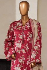 Bin Saeed Stitched 3 Piece Exc Printed Lawn With Farshi Shalwar Vol-01 Collection'2025-NSM-2202-Maroon