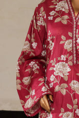 Bin Saeed Stitched 3 Piece Exc Printed Lawn With Farshi Shalwar Vol-01 Collection'2025-NSM-2202-Maroon