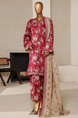 Bin Saeed Stitched 3 Piece Exc Printed Lawn With Farshi Shalwar Vol-01 Collection'2025-NSM-2202-Maroon