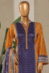 Bin Saeed Stitched 3 Piece Exc Printed Lawn With Farshi Shalwar Vol-01 Collection'2025-NSM-2205-Navy Blue