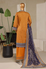 Bin Saeed Stitched 3 Piece Exc Printed Lawn With Farshi Shalwar Vol-01 Collection'2025-NSM-2205-Navy Blue