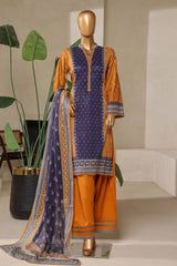 Bin Saeed Stitched 3 Piece Exc Printed Lawn With Farshi Shalwar Vol-01 Collection'2025-NSM-2205-Navy Blue