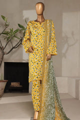 Bin Saeed Stitched 3 Piece Exclusive Printed Lawn Vol-07 Collection'2025-NSM-2208-Yellow