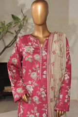 Bin Saeed Stitched 3 Piece Exclusive Printed Lawn Vol-07 Collection'2025-NSM-2210-Dark Pink