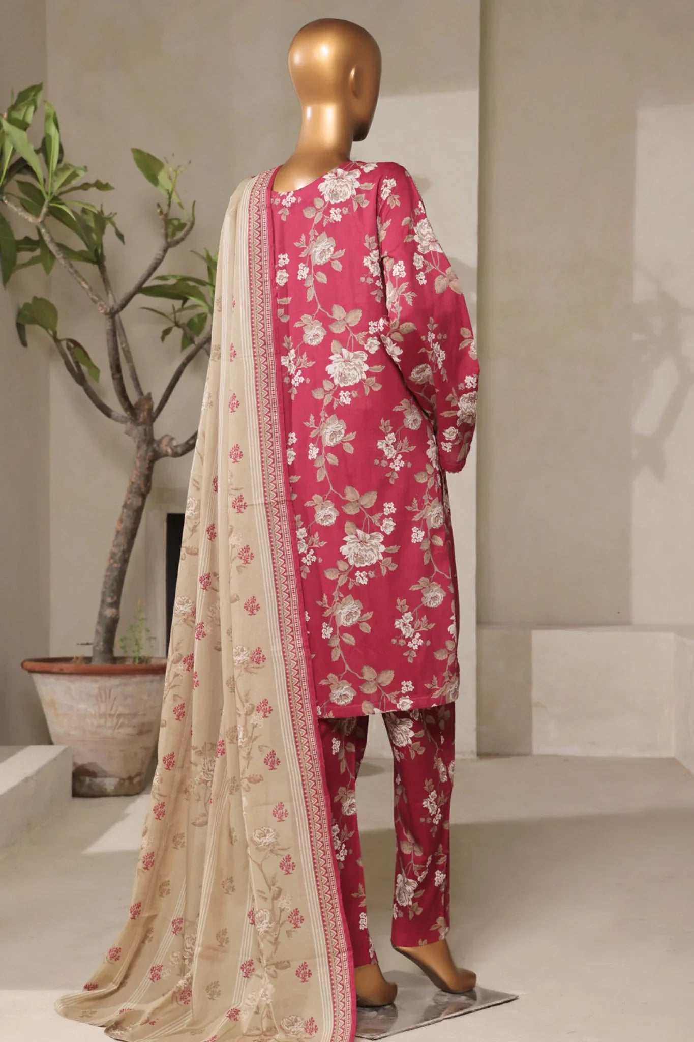 Bin Saeed Stitched 3 Piece Exclusive Printed Lawn Vol-07 Collection'2025-NSM-2210-Dark Pink