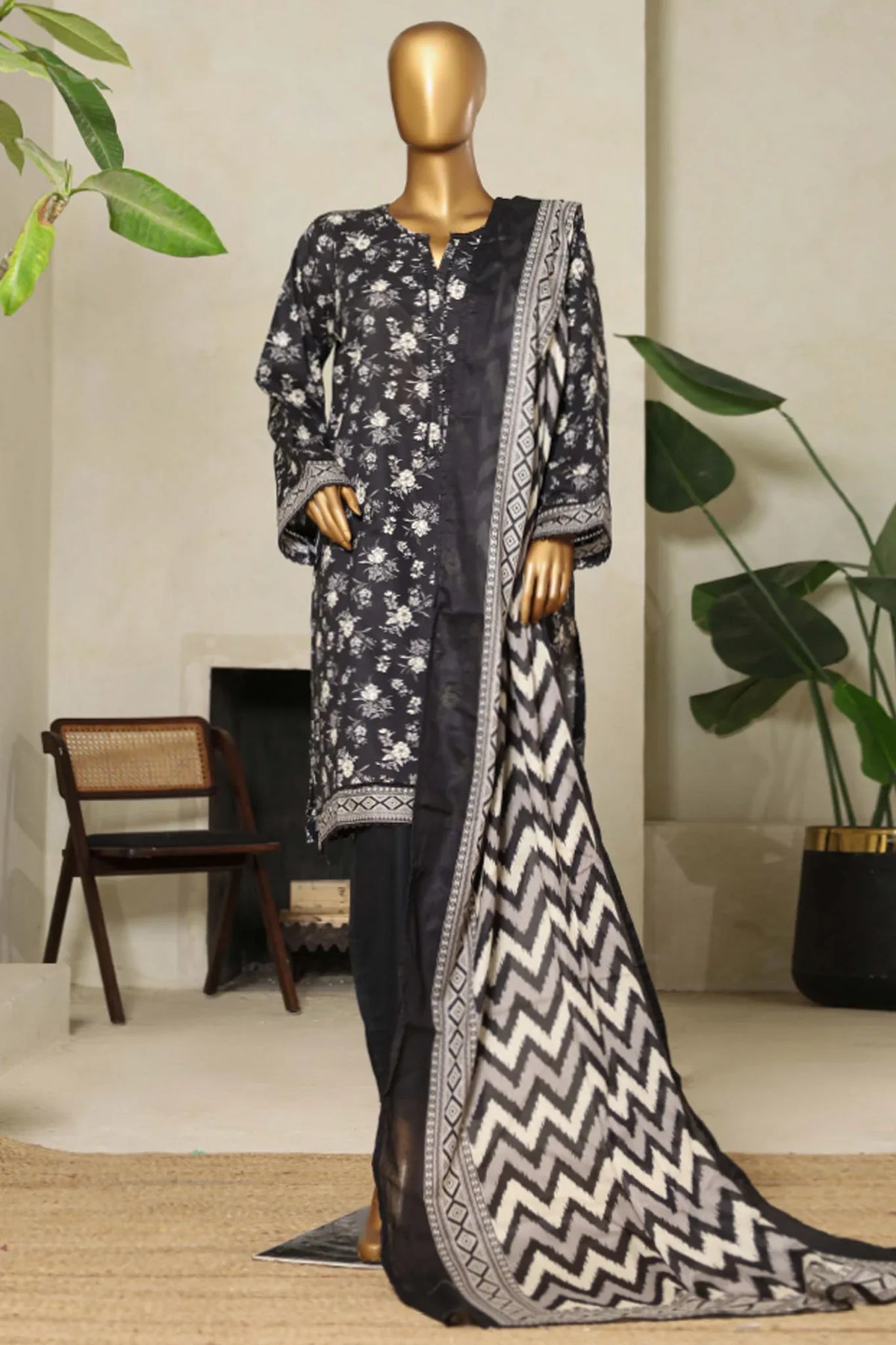 Bin Saeed Stitched 3 Piece Exclusive Printed Lawn Vol-09 Collection'2025-NSM-2237-Black