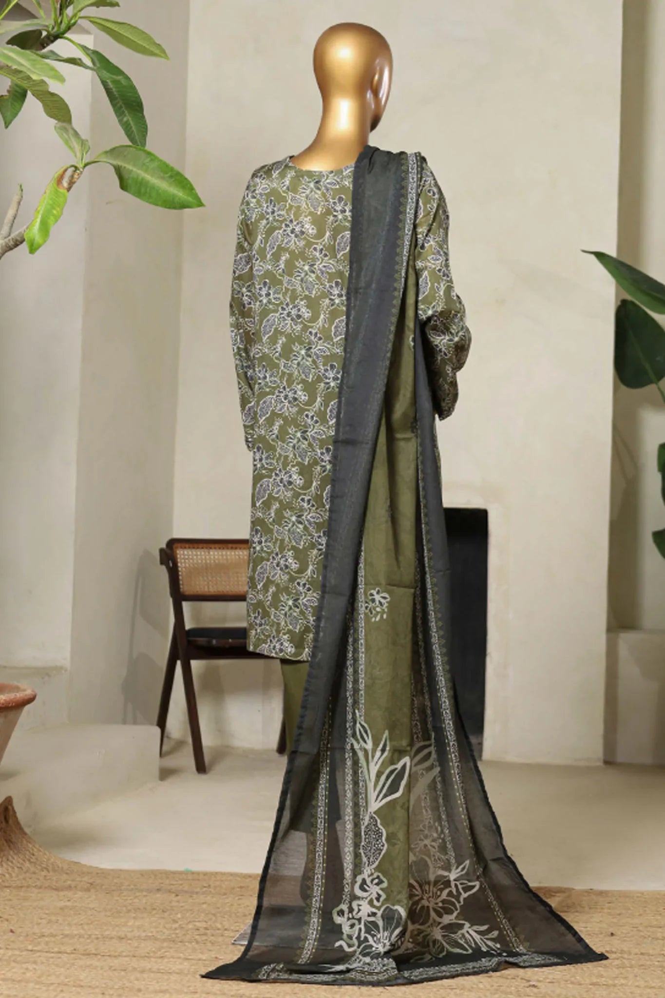 Bin Saeed Stitched 3 Piece Exclusive Printed Lawn Vol-09 Collection'2025-NSM-2241-Mehndi