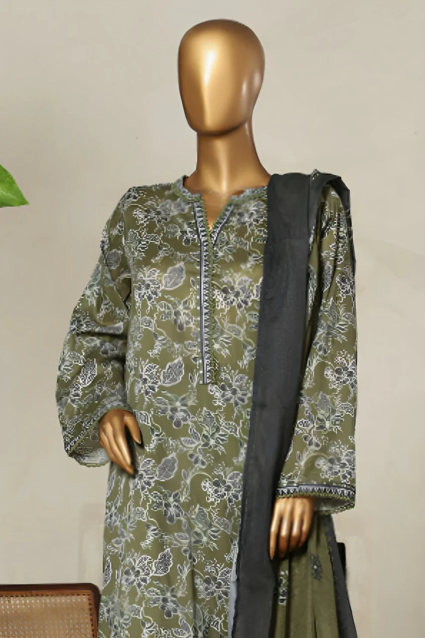 Bin Saeed Stitched 3 Piece Exclusive Printed Lawn Vol-09 Collection'2025-NSM-2241-Mehndi