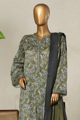 Bin Saeed Stitched 3 Piece Exclusive Printed Lawn Vol-09 Collection'2025-NSM-2241-Mehndi