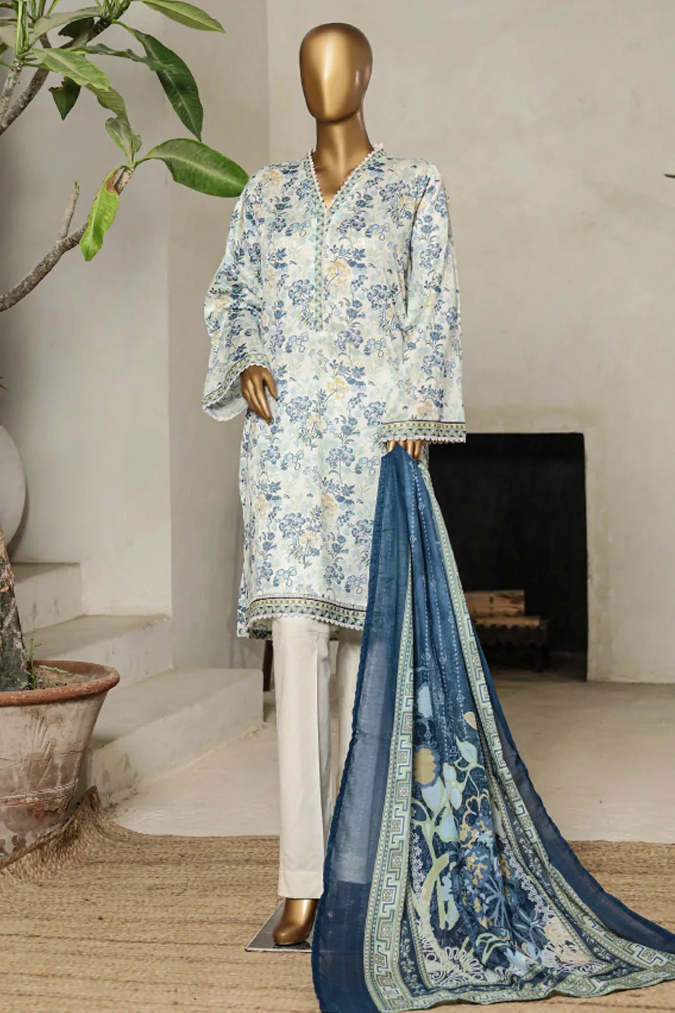 Bin Saeed Stitched 3 Piece Exclusive Printed Lawn Vol-09 Collection'2025-NSM-2242-White