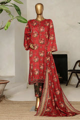 Bin Saeed Stitched 3 Piece Exclusive Printed Lawn Vol-09 Collection'2025-NSM-2243-Maroon