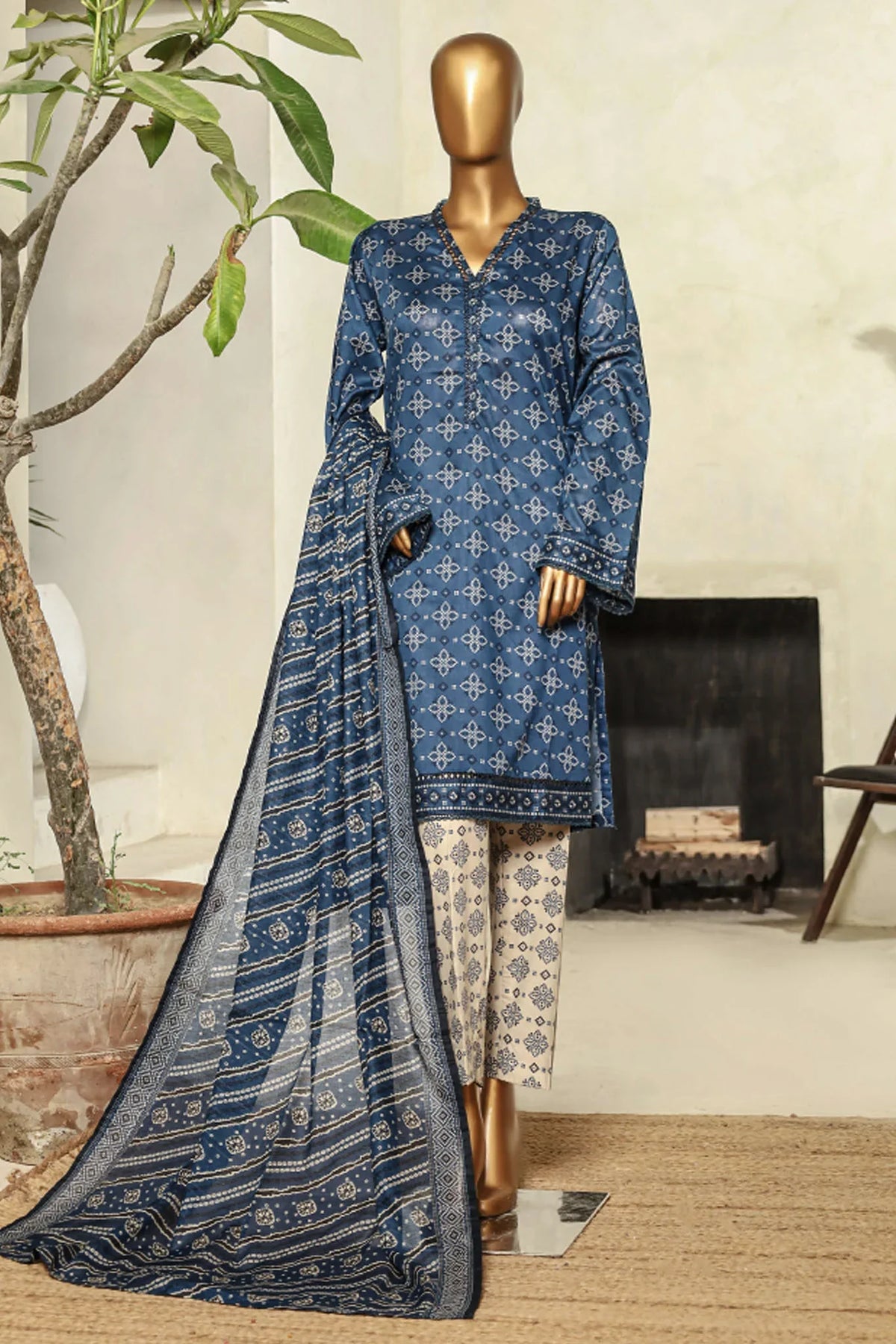 Bin Saeed Stitched 3 Piece Exclusive Printed Lawn Vol-09 Collection'2025-NSM-2244-Blue